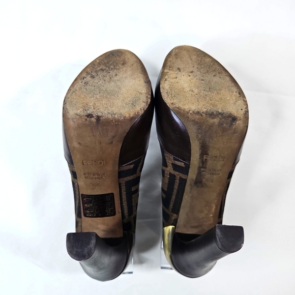 Fendi Women's Logo Brown Leather Pumps Size 36.5 - Picture 8 of 9